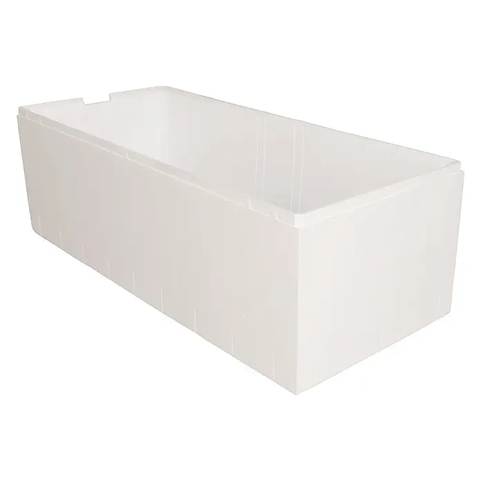 Calmwaters Badewanne Modern Small 2 - Sanitäracryl, Weiß - Rechteckige, leere, weiße Kunststoff-Aufbewahrungsbox mit Einkerbungen, ideal für die Organisation verschiedener Gegenstände im Haushalt.