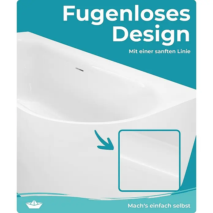 Calmwaters Freistehende Badewanne Seamless Comfort - Sanitäracryl, Weiß - Das Bild zeigt ein fugenloses Badewannen-Design mit einer sanften Linie. Ideal für ein modernes Badezimmer.