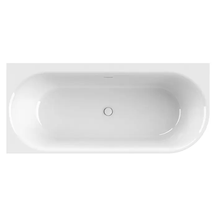 Calmwaters Freistehende Badewanne Seamless Comfort - Sanitäracryl, Weiß - Weisse Badewanne von oben fotografiert. Die ovale Form und die glatte Oberfläche sind gut erkennbar.