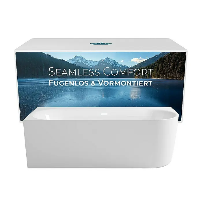 Calmwaters Freistehende Badewanne Seamless Comfort - Sanitäracryl, Weiß - Freistehende Badewanne mit weißem Finish und rechteckiger Form für ein luxuriöses Badeerlebnis.