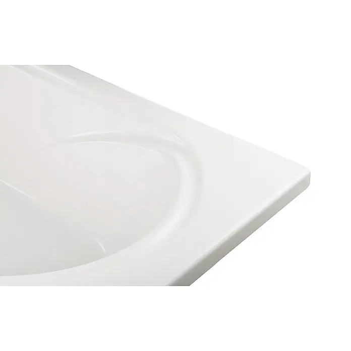 Calmwaters Badewanne Modern Small 2 - Sanitäracryl, Weiß - Detailansicht eines weißen Waschbeckens aus Keramik, das durch sein schlichtes und modernes Design besticht und sich ideal für jedes Badezimmer eignet.