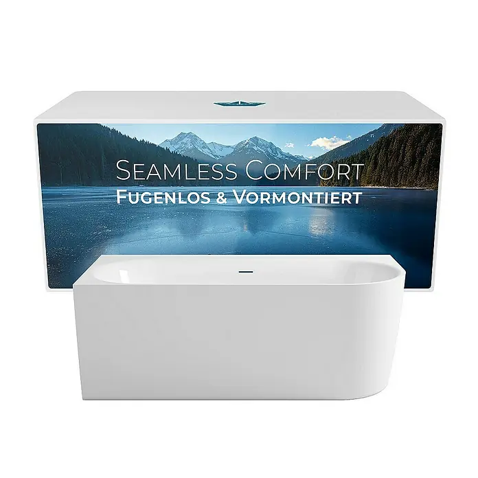 Calmwaters Freistehende Badewanne Seamless Comfort - Sanitäracryl, Weiß - Freistehende Badewanne mit nahtlosem Design für Komfort. Fugenlos & Vormontiert.