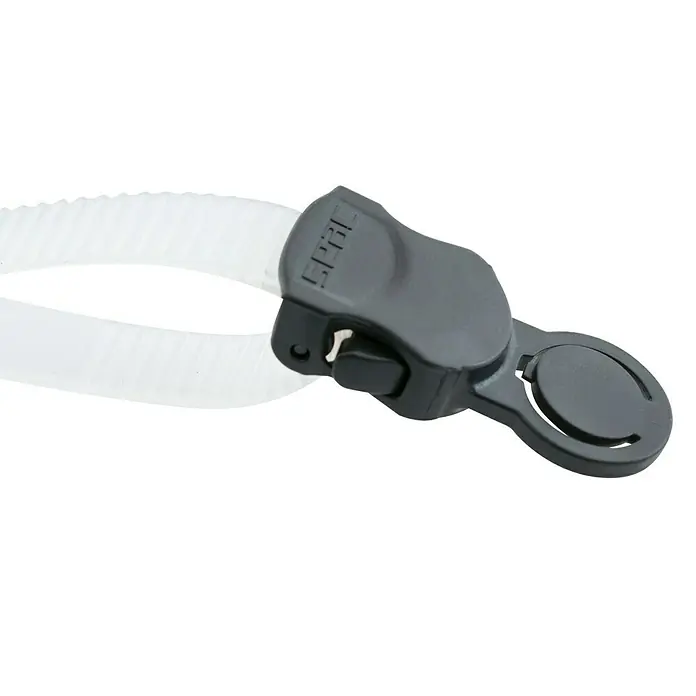 Seac Sub Máscara de Snorkel Fun Junior - XS/S, Plástico, Azul/Blanco - Detalle de un snorkel SEAC con correa ajustable y cierre, ideal para aventuras de buceo y esnórquel.