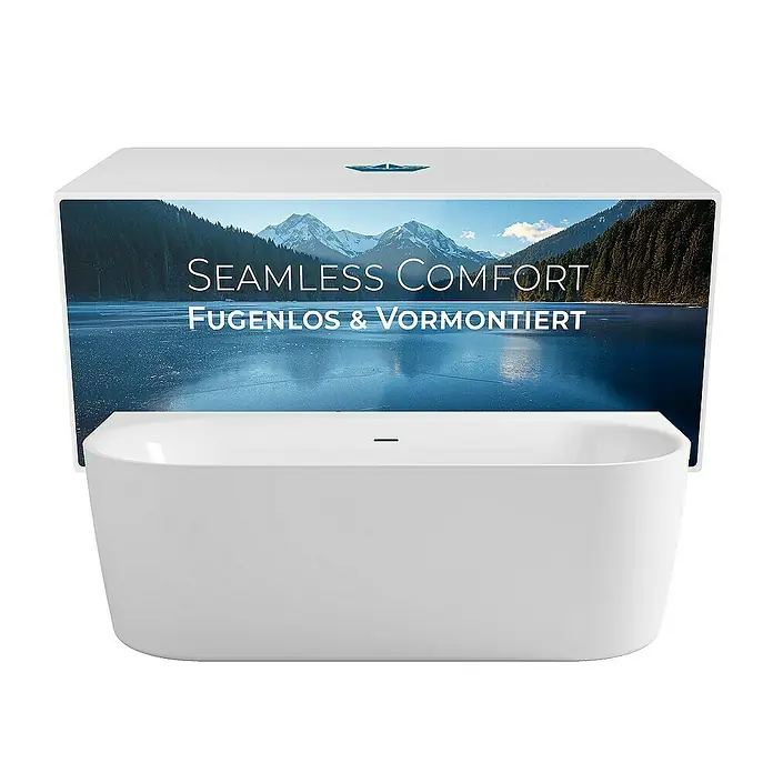 Calmwaters Freistehende Badewanne Seamless Comfort - L x B: 180 x 80 cm, Sanitäracryl, Weiß - Freistehende Badewanne "Seamless Comfort" mit nahtlosem Design und vormontierter Installation für entspannende Momente.