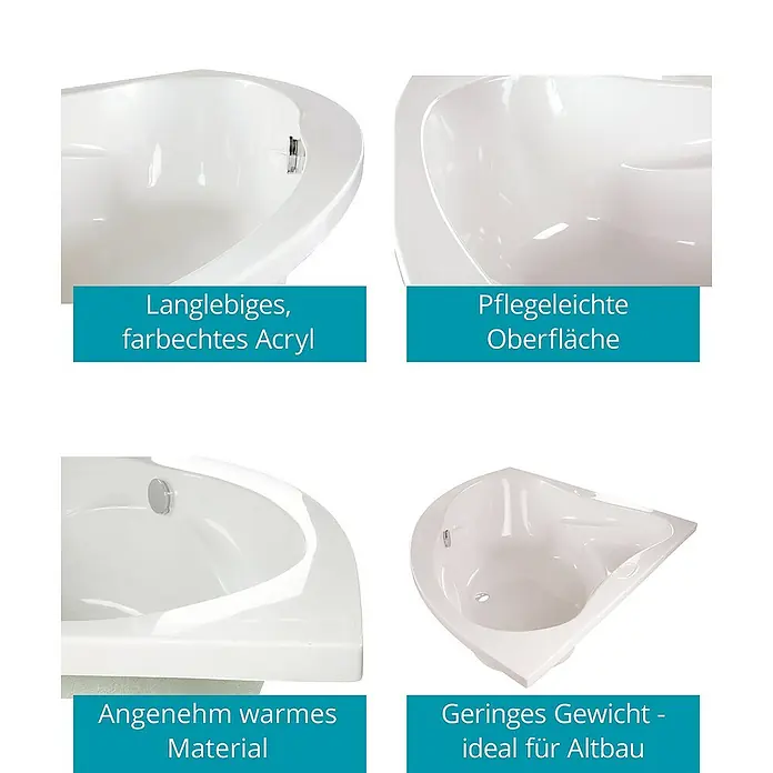 Calmwaters Eckbadewanne Original - Sanitäracryl, Weiß - Eckbadewanne aus langlebigem, farbechtem Acryl mit pflegeleichter Oberfläche, angenehm warmem Material und geringem Gewicht.