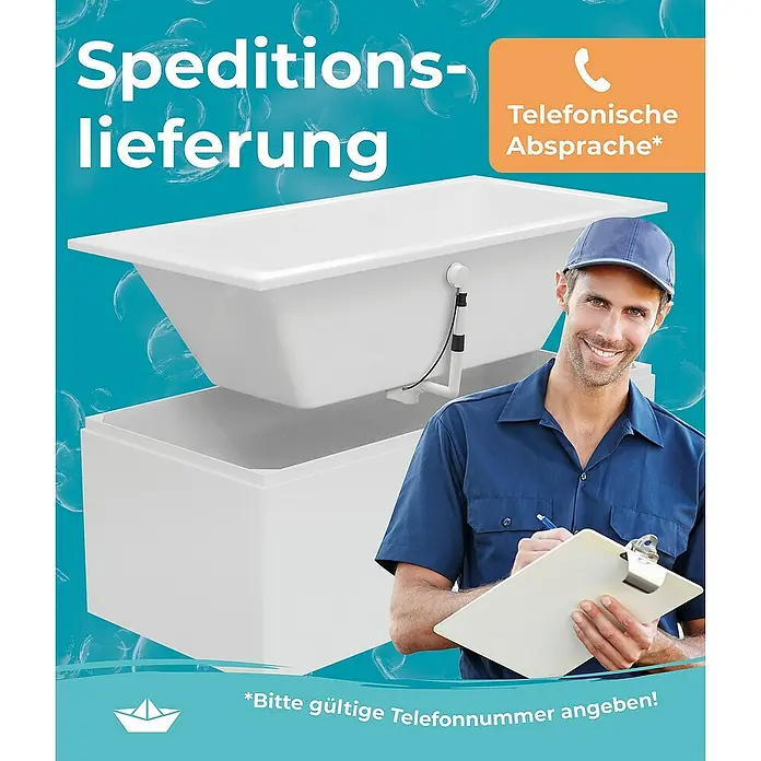 Calmwaters Badewanne Modern Square 2 - Sanitäracryl, Weiß - Speditionslieferung einer weißen Badewanne. Telefonische Absprache erforderlich, bitte gültige Telefonnummer angeben!