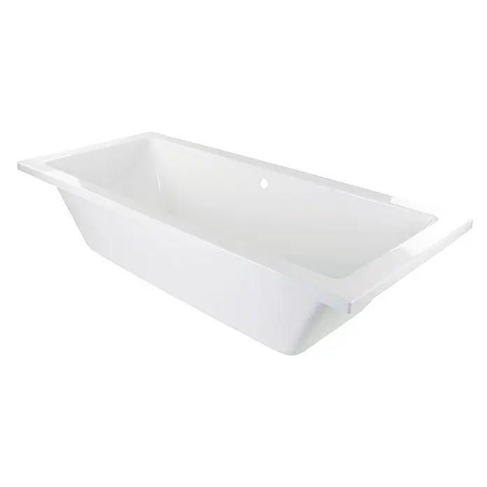 Calmwaters Badewanne Modern Square 2 - Sanitäracryl, Weiß - Ein luxuriöses, weißes Badezimmer mit klaren Linien und einem modernen Design, das eine entspannende Atmosphäre für jeden Raum schafft.