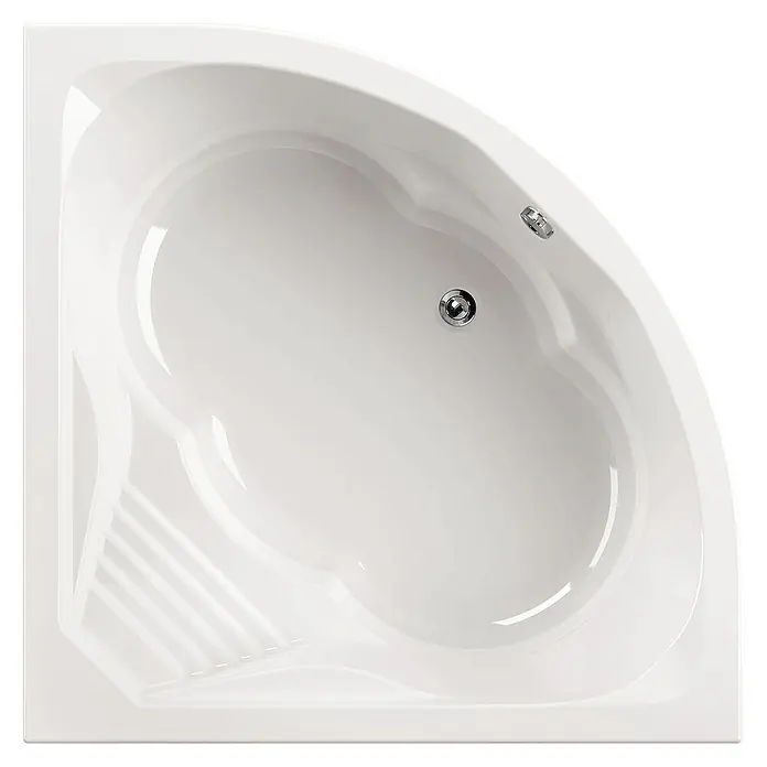 Calmwaters Eckbadewanne Curved Wellness - L x B: 150 x 150 cm, Sanitäracryl, Weiß - Weisse Eckbadewanne mit abgerundeter Ecke und integriertem Ablauf für ein entspannendes Badeerlebnis im modernen Badezimmer.