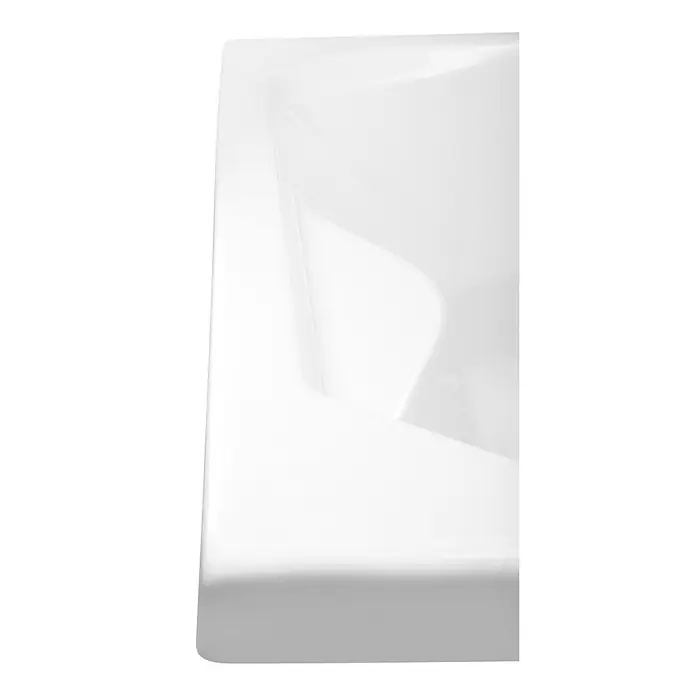 Calmwaters Eckbadewanne Curved Wellness - L x B: 150 x 150 cm, Sanitäracryl, Weiß - Detailansicht eines modernen, weißen Waschbeckens. Die glatte Oberfläche und die klaren Linien betonen das minimalistische Design.