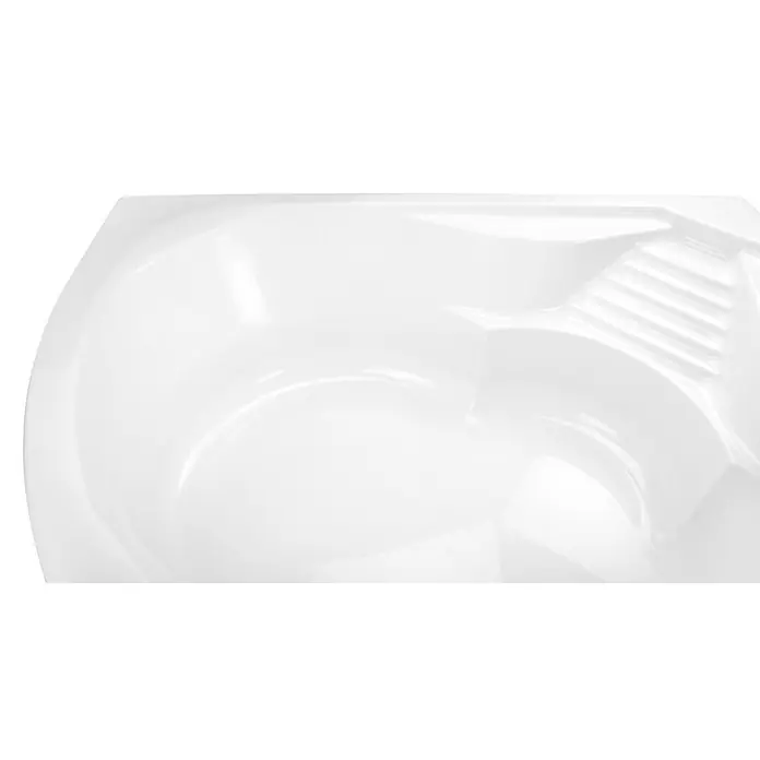 Calmwaters Eckbadewanne Curved Wellness - L x B: 150 x 150 cm, Sanitäracryl, Weiß - Nahaufnahme einer weißen Badewanne, die ein modernes Design und eine glatte Oberfläche zeigt. Ideal für entspannende Bäder.