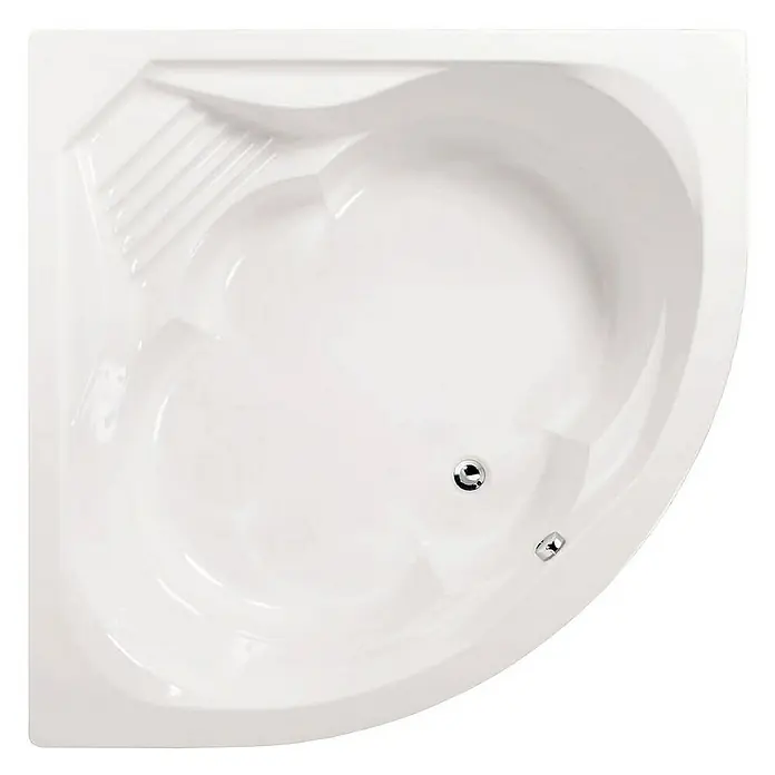 Calmwaters Eckbadewanne Curved Wellness - L x B: 150 x 150 cm, Sanitäracryl, Weiß - Ansicht von oben auf eine Eckbadewanne mit integrierter Sitzfläche. Ideal für entspannende Bäder und eine platzsparende Badgestaltung.