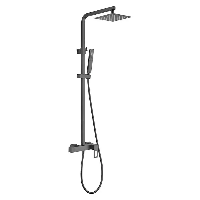 Imex Suecia Sistema de ducha - Con grifo monomando, Negro - Sistema de ducha negro con rociador y teleducha. Accesorio moderno para un baño elegante con diseño cuadrado.