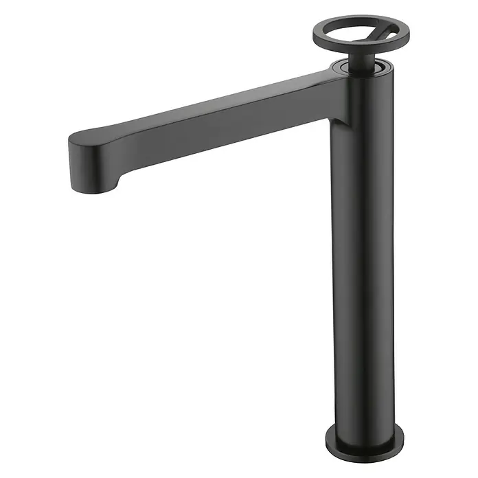 Imex Olimpo Grifo de lavabo alto - Negro - Grifo negro con manija redonda para baños o cocinas. Diseño moderno para lavabos elegantes.