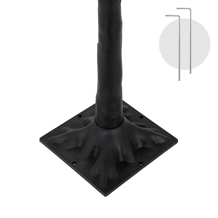 ECD Germany Künstlicher Weihnachtsbaum Leuchtbaum mit 480 LEDsfür Innen & AußenWarmweiß - Höhe: 120 cm, Black, LED-Beleuchtung - Detailaufnahme eines künstlichen Baumsockels mit Erdspießen. Schwarze Basis für den Außenbereich mit Befestigungsmaterial.