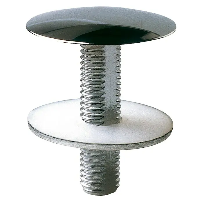 Tapa agujeros ciego - Cromo, Diámetro: 42 mm - Un tapón de desagüe brillante con cabeza cromada, un tornillo roscado y una arandela de sellado blanca. Ideal para lavabos y fregaderos.
