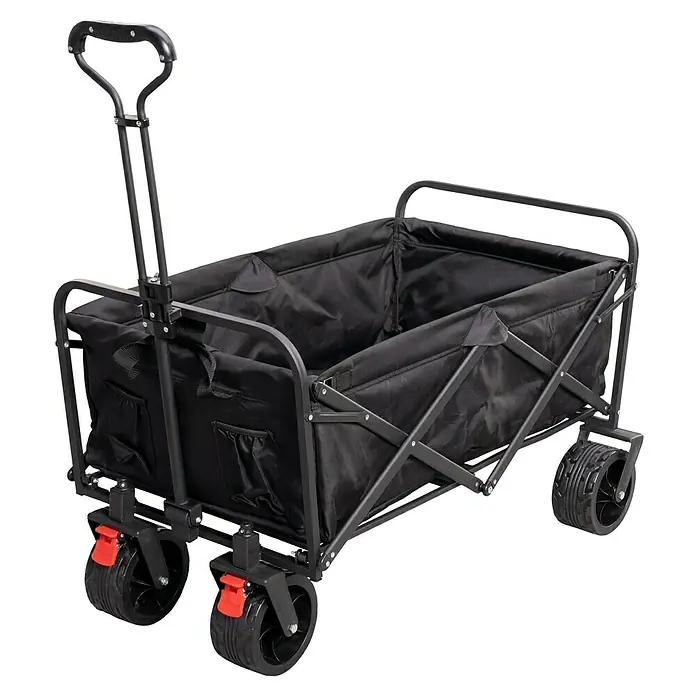 Faltbarer Bollerwagen - L x B x H: 102 x 66 x 76 cm, Belastbarkeit: 60 kg - Abbildung eines schwarzen Bollerwagens.