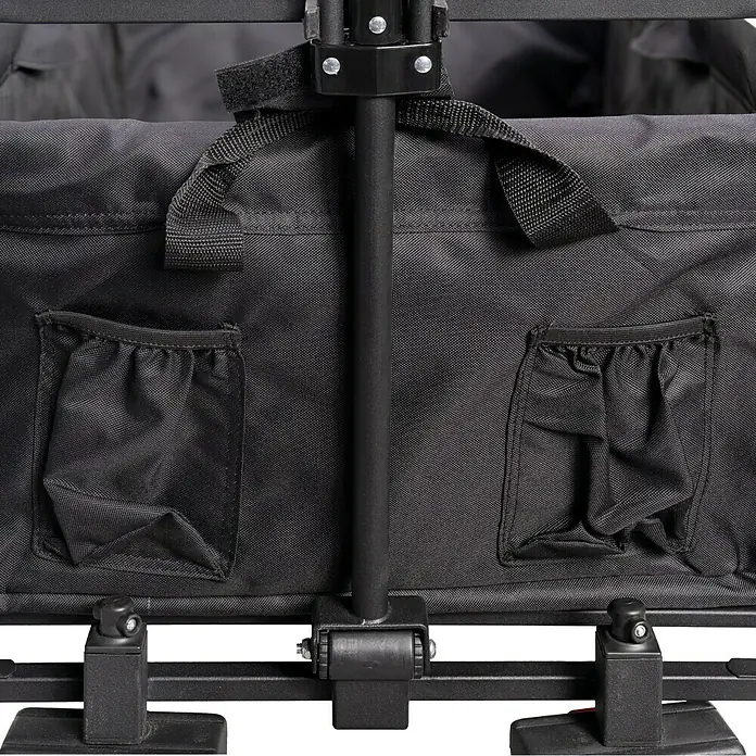 Faltbarer Bollerwagen - L x B x H: 102 x 66 x 76 cm, Belastbarkeit: 60 kg - Nahaufnahme eines schwarzen Bollerwagens mit praktischen Taschen und robustem Rahmen, ideal für den Transport von Gegenständen.