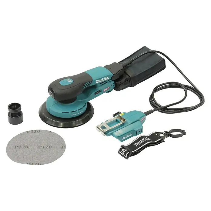 Makita XGT 40V max. Akku-Exzenterschleifer BO004CGZ - 40 V, Ohne Akku, Durchmesser Schleifteller: 150 mm - Akku-Exzenterschleifer von Makita mit Schleifpapier, Staubdüse, Akku-Adapter und Tragegurt für professionelle Schleifarbeiten.