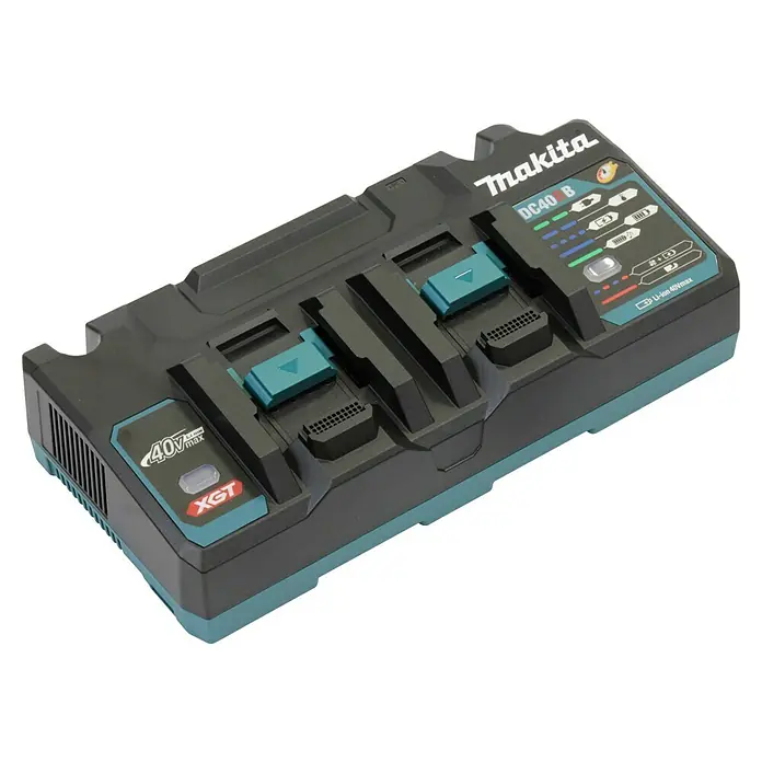 Makita XGT 40V max. Batterie-Ladegerät Doppel-Schnellladegerät - 40 V - Makita DC40RB Doppelladegerät für 40V Max XGT Akkus. Ideal, um die Akkus für kabellose Werkzeuge schnell und effizient aufzuladen.
