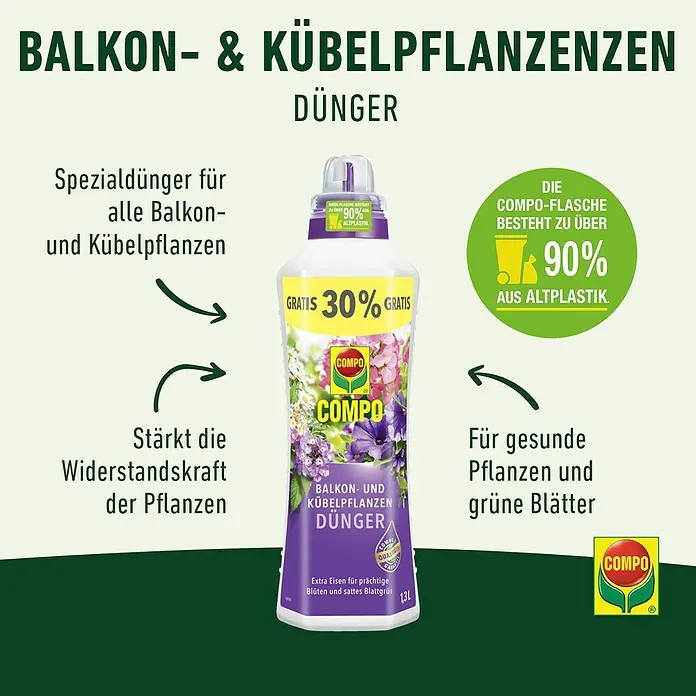 Compo Balkon- & Kübelpflanzen-Nahrung - 1,3 l - COMPO Balkon- & Kübelpflanzendünger: Spezialdünger für üppige Balkon- und Kübelpflanzen, stärkt die Widerstandskraft.