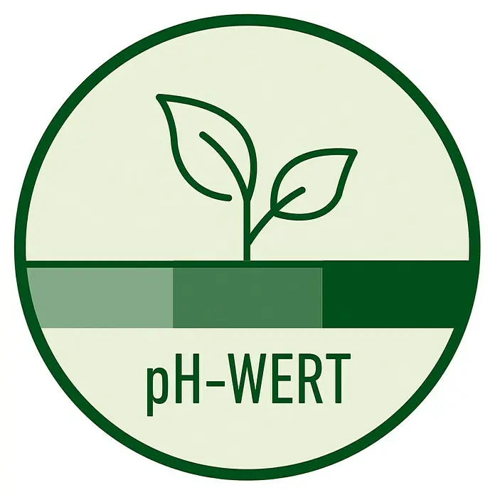 Compo Universaldünger Booster - 500 ml - Symbol für pH-Wert-Produkt mit Pflanze, Grünabstufungen und Text. Ideal für umweltbewusste Werbung.