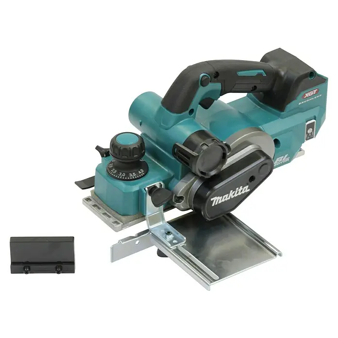 Makita XGT 40V max. Akku-Hobel KP001GZ - 40 V, Ohne Akku, Falztiefe: 0 mm - 25 mm, Leerlaufdrehzahl: 15.000 U/min - Bild einer Makita Akku-Hobelmaschine, ideal zum Glätten von Holzoberflächen. Präzise und kabellos für flexible Anwendungen.
