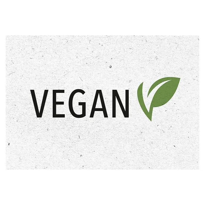 Compo Bio-Gartendünger Öko Balance - 1 l - "Vegan"-Schriftzug mit einem grünen Blatt als Symbol. Eine klare Botschaft für vegane Produkte und Lebensweise.