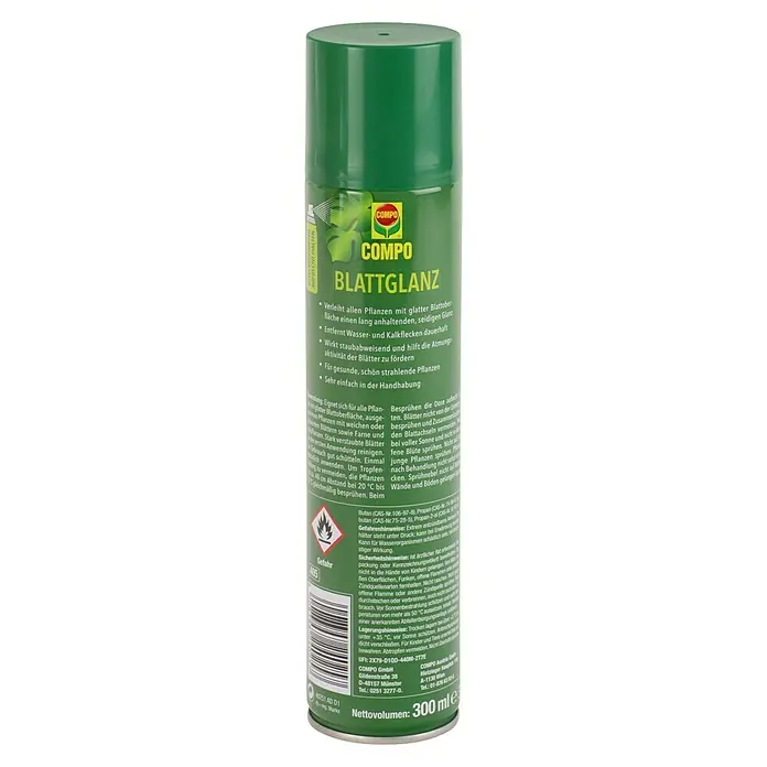 Compo Blattglanz - 300 ml - Compo Blattglanz: Verleiht Pflanzen seidigen Glanz, entfernt Kalkflecken, wirkt staubabweisend, für strahlende Pflanzen.