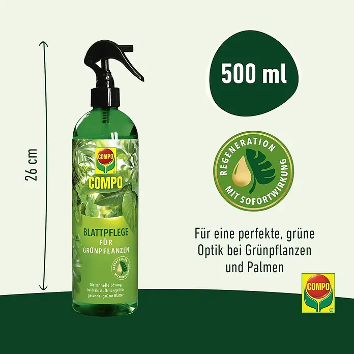 Compo Blattpflege - Geeignet für: Grünpflanzen, 500 ml - COMPO Blattpflege für Grünpflanzen im 500ml Sprühflasche. Für gesunde, grüne Blätter und eine perfekte Optik bei Grünpflanzen und Palmen.