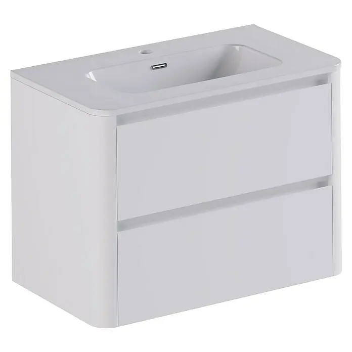 Thebalux Badmöbel-Set Sunny - Gesamtbreite Badmöbel: 81 cm, Matt Weiß, Matt - Ein moderner, weißer Badezimmerschrank mit integriertem Waschbecken und zwei Schubladen für stilvolle Badgestaltung.