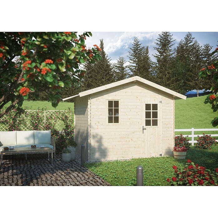Kiehnholz Vrtna hiška Kopenhagen 2  (Zunanje dimenzije vključno s strešnim previsom (Š x G): 310 x 213 cm, Les, Rjava) | 7435 - Blockbohlenhäuser | IAGD - Gartenhäuser | IAG - Außenbereichsausstattung | IA - Gartenhartware | I - Stadtgarten | BAUHAUS