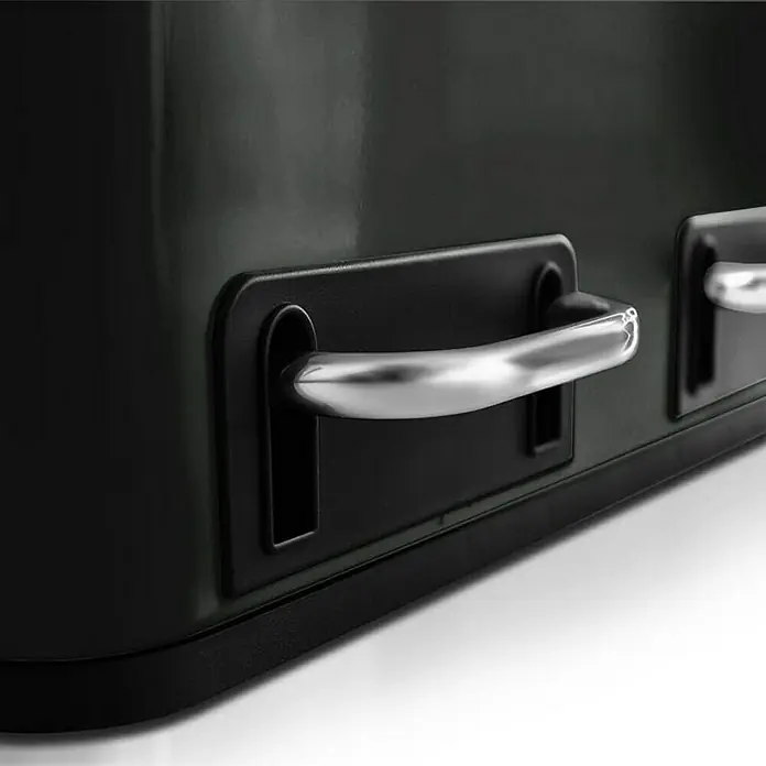 Floordirekt Standard Mülleimer Felix 2 x 15 L Schwarz - 30 l, Edelstahl, Schwarz - Nahaufnahme eines Dual-Mülleimers mit Pedal, der die praktische und hygienische Abfallentsorgung hervorhebt.