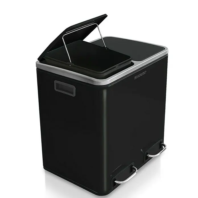 Floordirekt Standard Mülleimer Felix 2 x 15 L Schwarz - 30 l, Edelstahl, Schwarz - Der schwarze Karat Dual Mülleimer mit zwei Fächern und Pedalöffnung bietet eine stilvolle und funktionelle Lösung für die Mülltrennung.