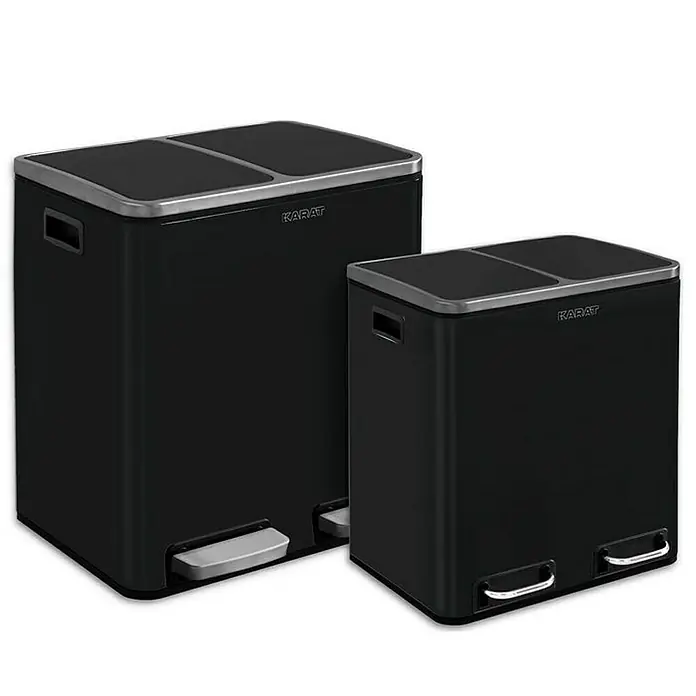 Floordirekt Standard Mülleimer Felix 2 x 15 L Schwarz - 30 l, Edelstahl, Schwarz - Schwarze Karat-Mülleimer-Kombination für eine stilvolle und effiziente Abfallentsorgung im Haushalt.