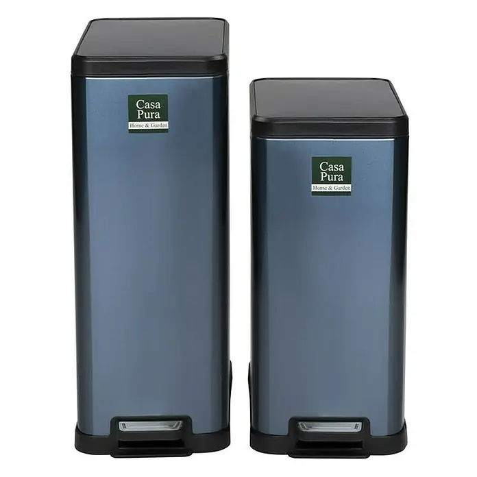 Floordirekt Standard-Mülleimer Zack 15 L Blau - 15 l, Edelstahl, Blau - Zwei Casa Pura Treteimer aus Metall, ideal für Küche oder Bad.