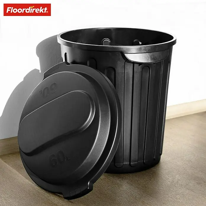 Floordirekt Standard Mülleimer Robin 60 L - 60 l, Kunststoff, Schwarz - Schwarzer 60-Liter-Abfalleimer mit Deckel und robuster Bauweise für den Innen- und Außenbereich.