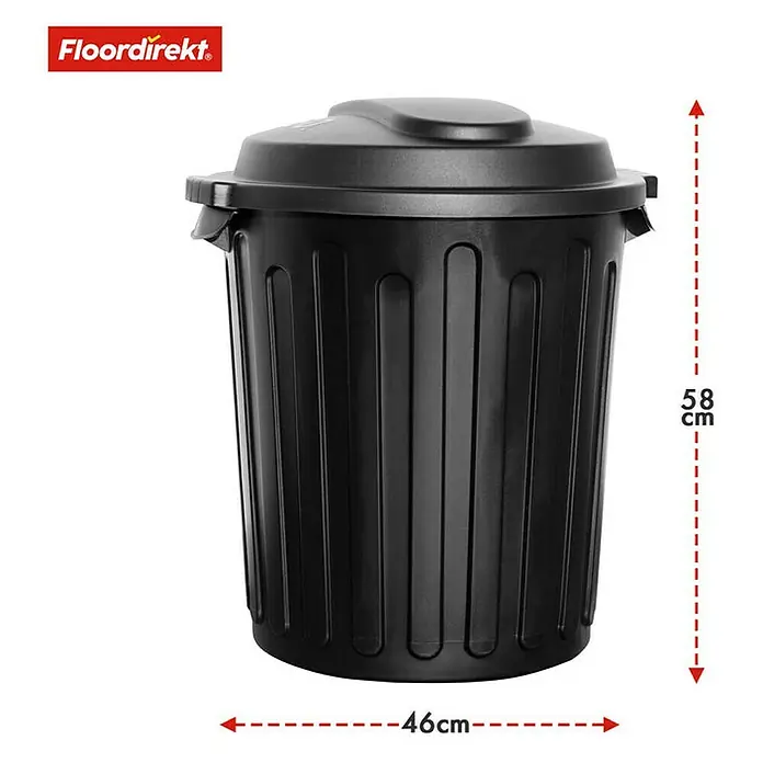 Floordirekt Standard Mülleimer Robin 60 L - 60 l, Kunststoff, Schwarz - Schwarzer Mülleimer mit Deckel und Größenangaben. Robust und ideal für Haus und Garten.