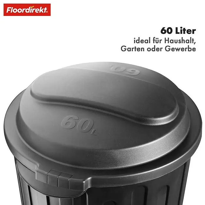 Floordirekt Standard Mülleimer Robin 60 L - 60 l, Kunststoff, Schwarz - Nahaufnahme einer schwarzen 60-Liter-Mülltonne von Floordirekt, ideal für Haushalt, Garten oder Gewerbe.