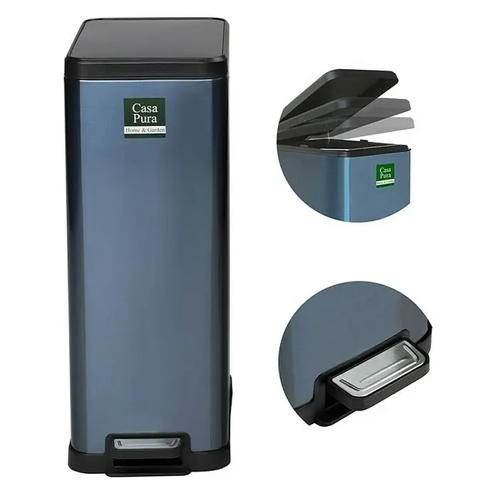 Floordirekt Standard-Mülleimer Zack 15 L Blau - 15 l, Edelstahl, Blau - Abbildung eines Casa Pura Treteimer Mülleimers in blau, ideal für Bad oder Küche.