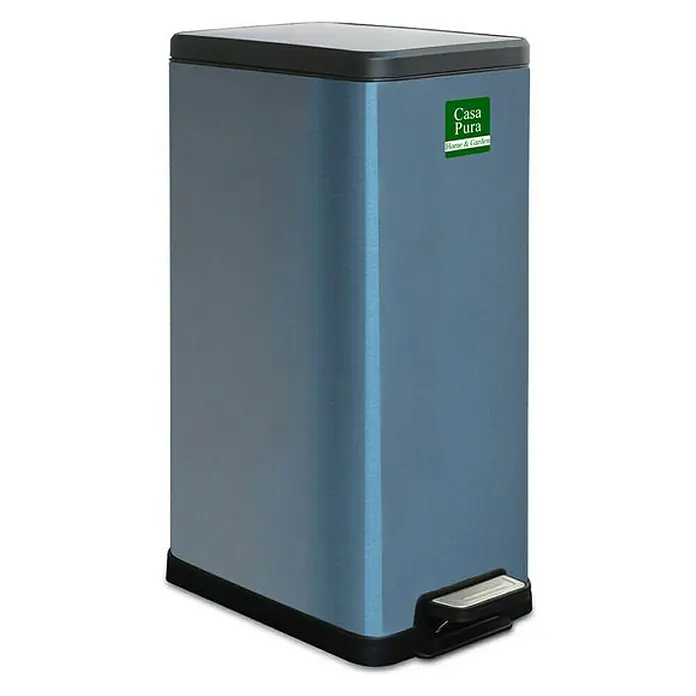 Floordirekt Standard-Mülleimer Zack 15 L Blau - 15 l, Edelstahl, Blau - Ein eleganter, rechteckiger, blauer Treteimer mit schwarzem Deckel und Boden. Ideal für Küche oder Bad und ein echter Hingucker!