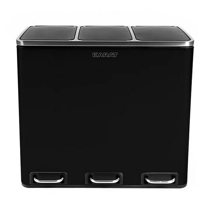 Floordirekt Standard Mülleimer Felix 3 x 18 L Schwarz - 54 l, Edelstahl, Schwarz - Mülltrennsystem von KARAT mit drei Fächern, ideal für eine einfache Abfalltrennung in Küche oder Büro. Praktisch und stilvoll.