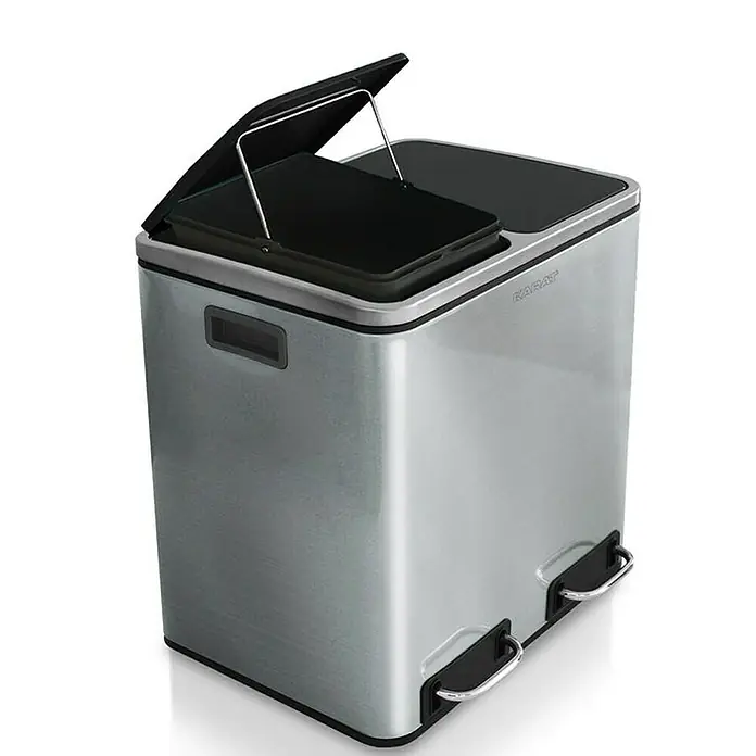 Floordirekt Standard Mülleimer Felix 2 x 15 L Edelstahl - 30 l, Edelstahl, Edelstahl - Mülleimer mit zwei Fächern und Fußpedal zum einfachen Öffnen. Ideal für die Mülltrennung und eine saubere Küche.