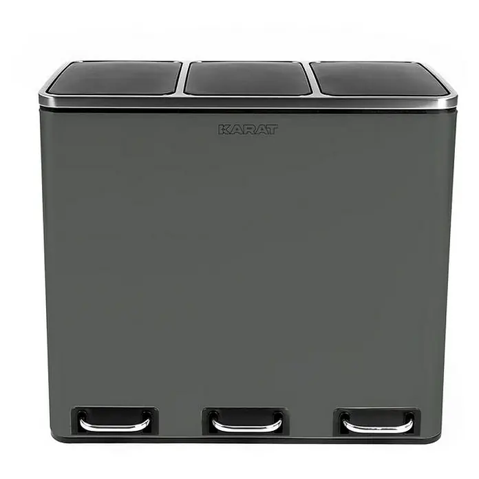 Floordirekt Standard Mülleimer Felix 3 x 18 L Anthrazit - 54 l, Edelstahl, Anthrazit - Mülltrennsystem von KARAT mit drei Fächern und Fußpedalen zur einfachen Mülltrennung. Praktisch und stilvoll für jede Küche.
