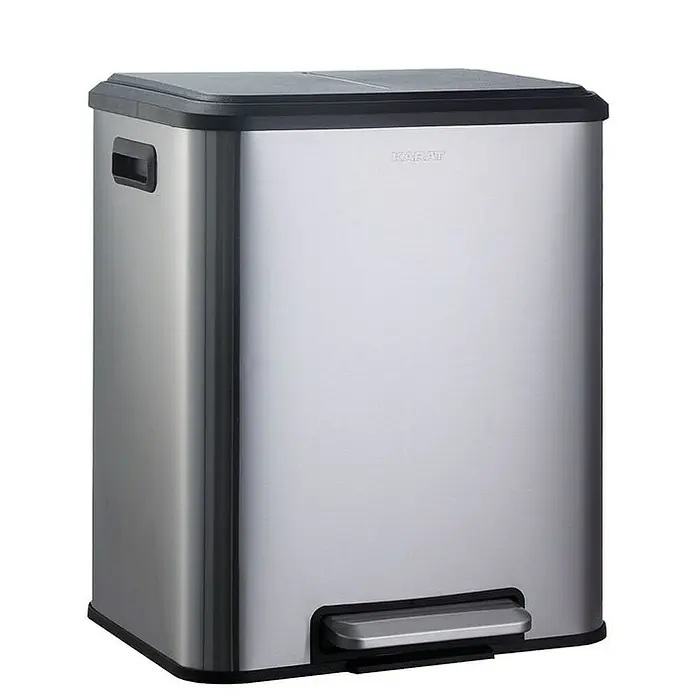 Floordirekt Standard Mülleimer Jack 30 L Edelstahl - 30 l, Edelstahl, Edelstahl - Silberner Treteimer mit schwarzem Deckel. Robustes Design für Küche oder Bad, ideal für hygienische Abfallentsorgung.