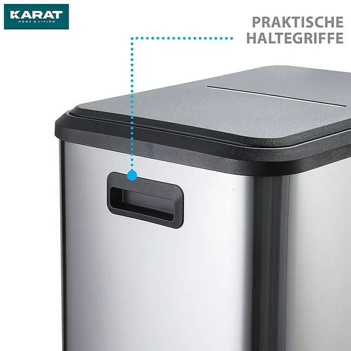 Floordirekt Standard Mülleimer Jack 30 L Edelstahl - 30 l, Edelstahl, Edelstahl - Edelstahl-Abfalleimer mit praktischen Haltegriffen für einfachen Transport. Das Design ist modern und passt in jede Küche.