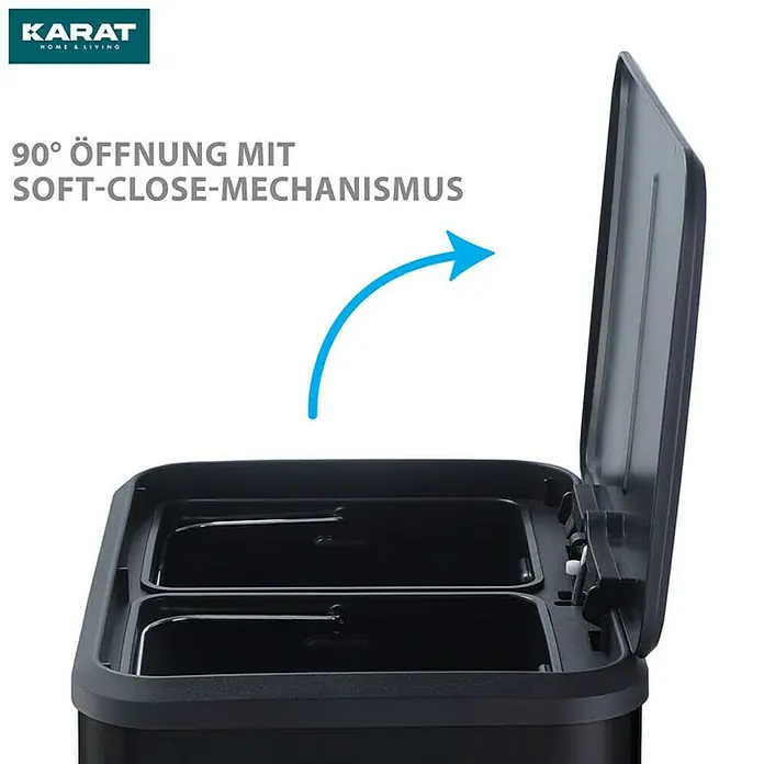 Floordirekt Standard Mülleimer Jack 30 L Schwarz - 30 l, Edelstahl, Schwarz - Mülleimer mit Soft-Close-Deckel, der sich um 90° öffnet, ideal für Küche oder Büro.