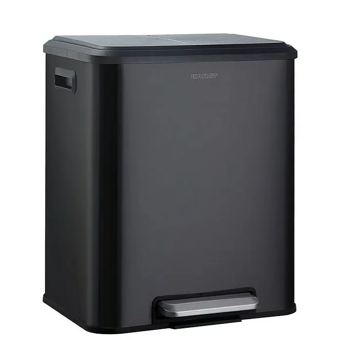 Floordirekt Standard Mülleimer Jack 30 L Schwarz - 30 l, Edelstahl, Schwarz - Bild einer schwarzen Karat-Abfalltonne mit Fußpedal und rechteckiger Form. Ideal für Küche oder Bad.