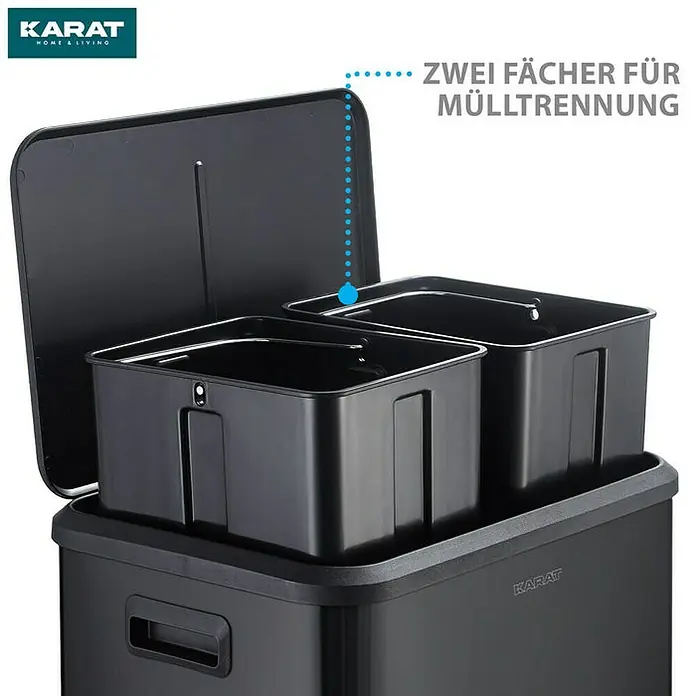 Floordirekt Standard Mülleimer Jack 30 L Schwarz - 30 l, Edelstahl, Schwarz - Abfalltrennsystem mit zwei Fächern. Der Karat Home & Living Abfalleimer ist ideal für die Mülltrennung in Ihrem Haushalt.