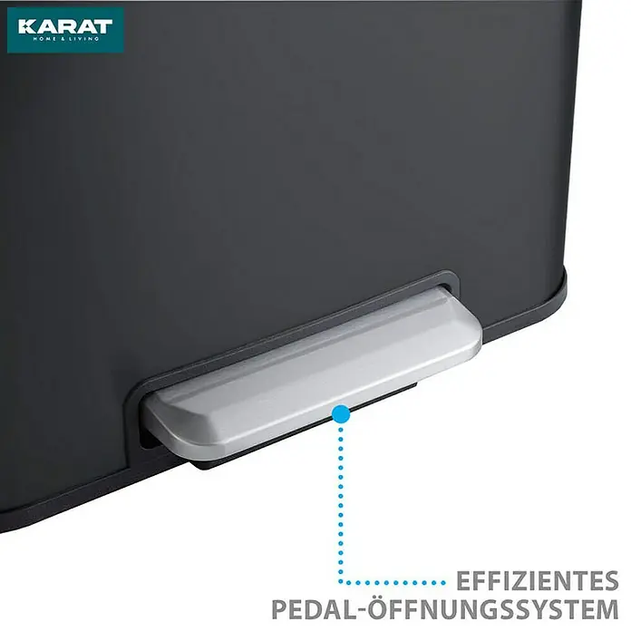 Floordirekt Standard Mülleimer Jack 30 L Schwarz - 30 l, Edelstahl, Schwarz - Nahaufnahme eines grauen Mülleimers mit Pedalöffnungssystem.