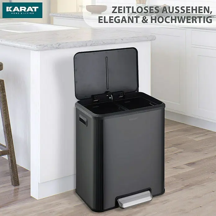 Floordirekt Standard Mülleimer Jack 30 L Schwarz - 30 l, Edelstahl, Schwarz - Abfalltrennsystem von Karat Home & Living: Zeitloses Aussehen, elegant & hochwertig. Der Mülleimer ist mit einem Pedal zu öffnen.